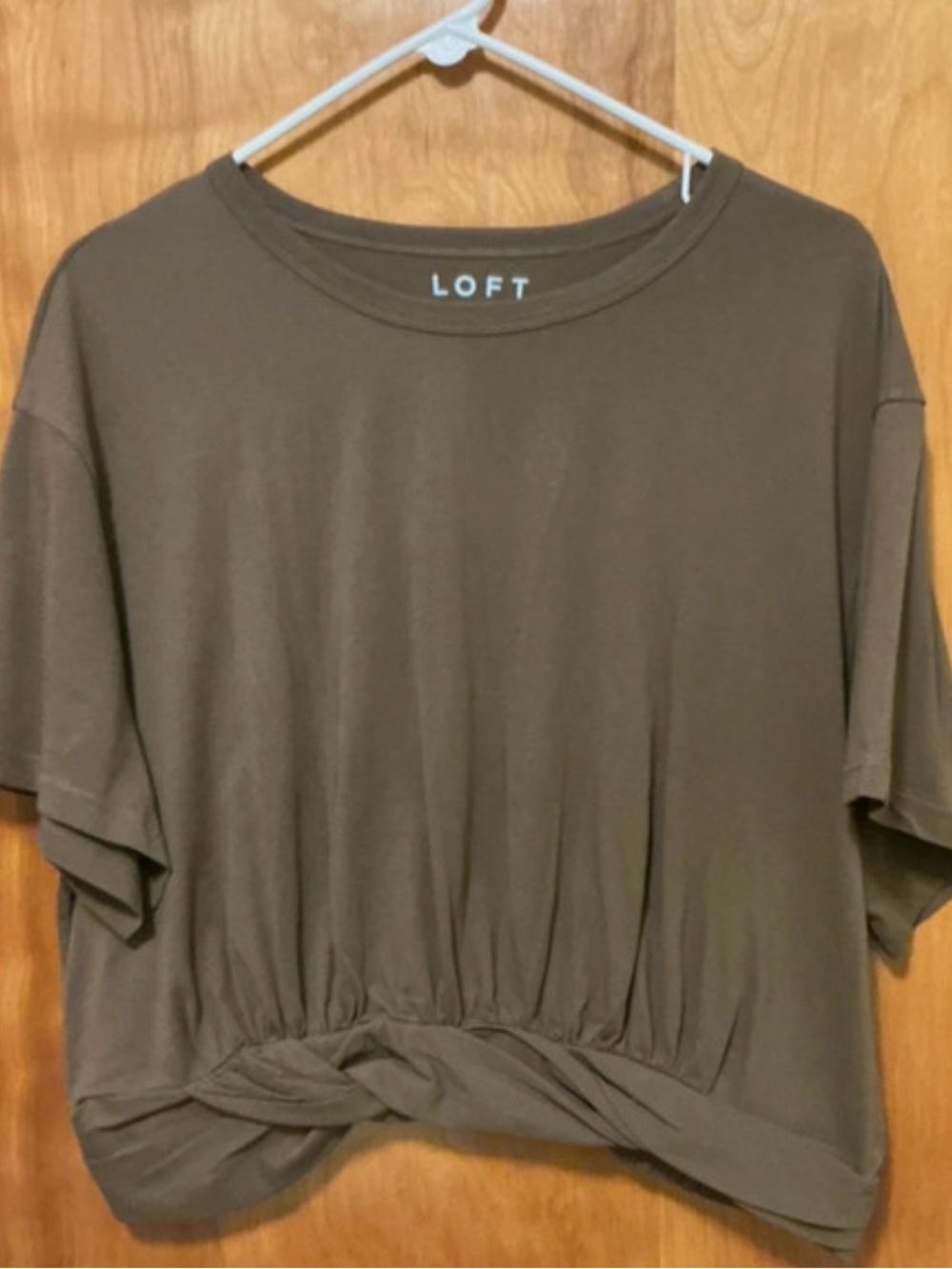 LOFT Olive Short Sleeve Knot-Front Tee